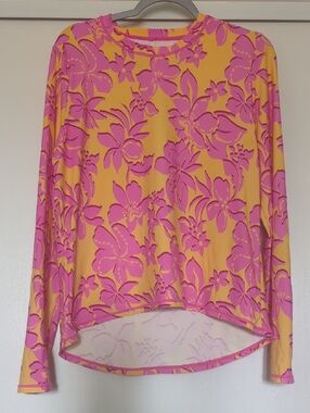 Roxy Yellow Long-Sleeve Top Raahguard with Pink Floral Print